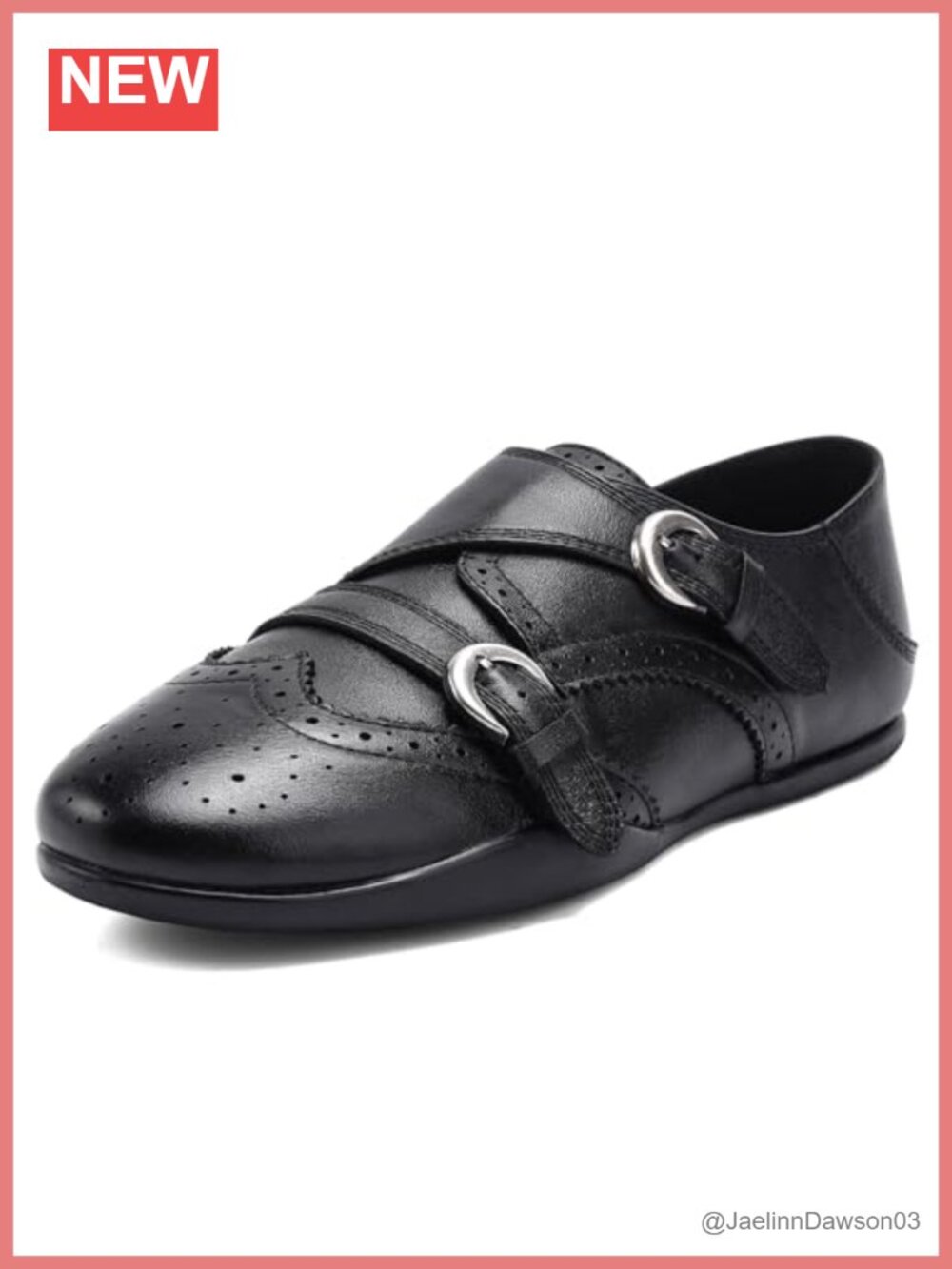 Women's Brogue Monk Strap Oxfords, Genuine Leather Dress Shoes, Low Heel,